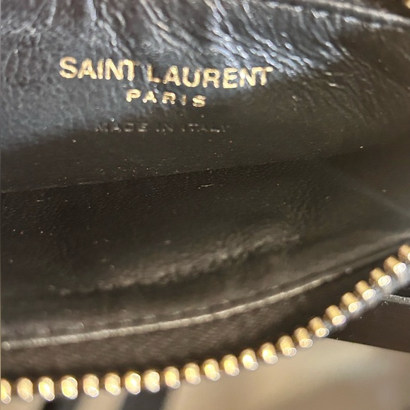 Yves Saint Laurent Card Zip Leather Monogram Black Wallet Coin Case w Zipper - Picture 3 of 7